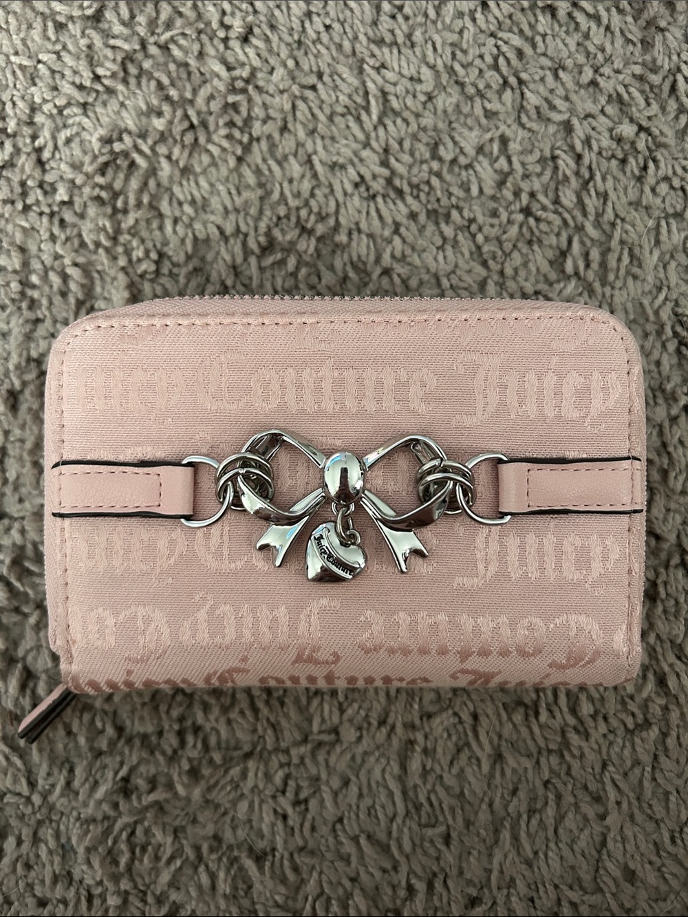 Juicy Couture Light Pink Zip-Around Wallet with Silver Bow Charm